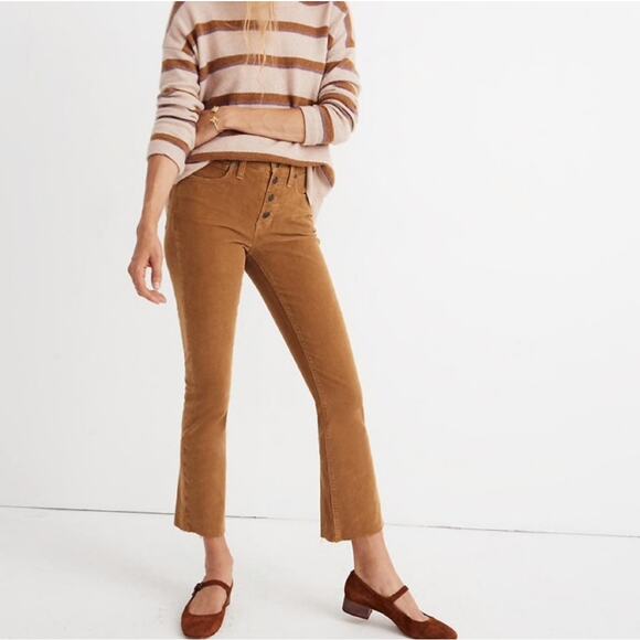 Madewell Cali Demi-Boot Jeans 25 Corduroy Edition Button Fly Raw Hem Brown Fall - Picture 1 of 6